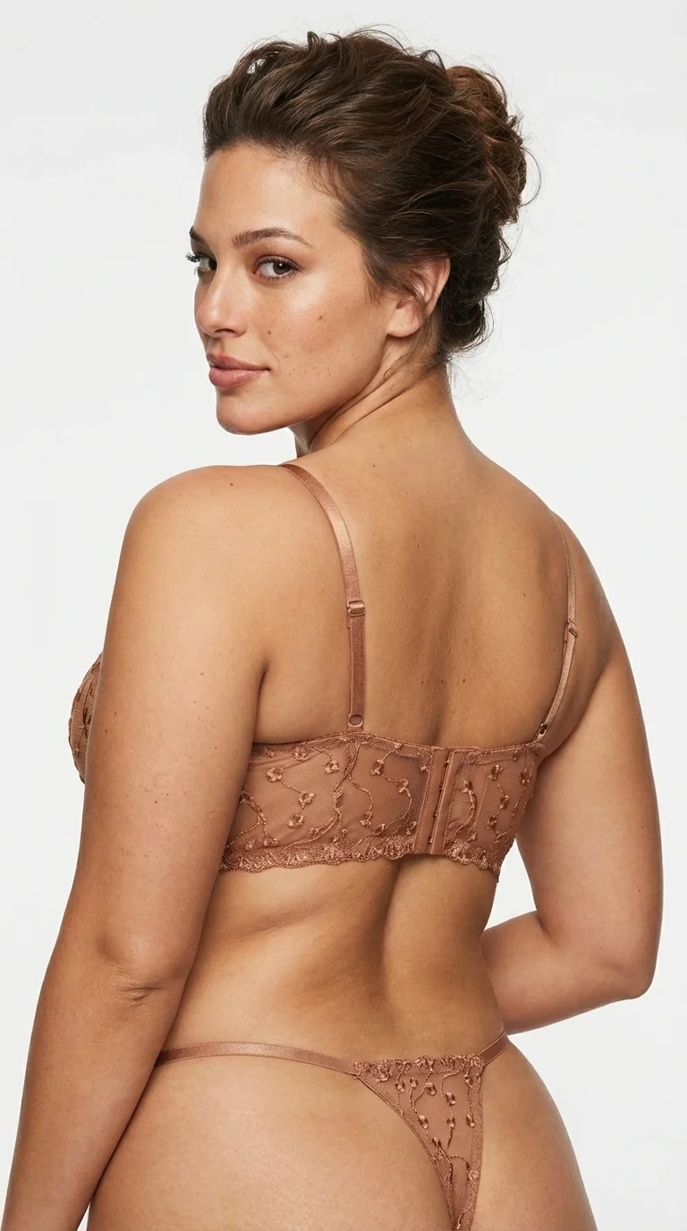 LunaIntim Nude Transparan Tül Sütyen Takımı Çiçek İşlemeli ve Balenli Modern Set - Yan Görünüm